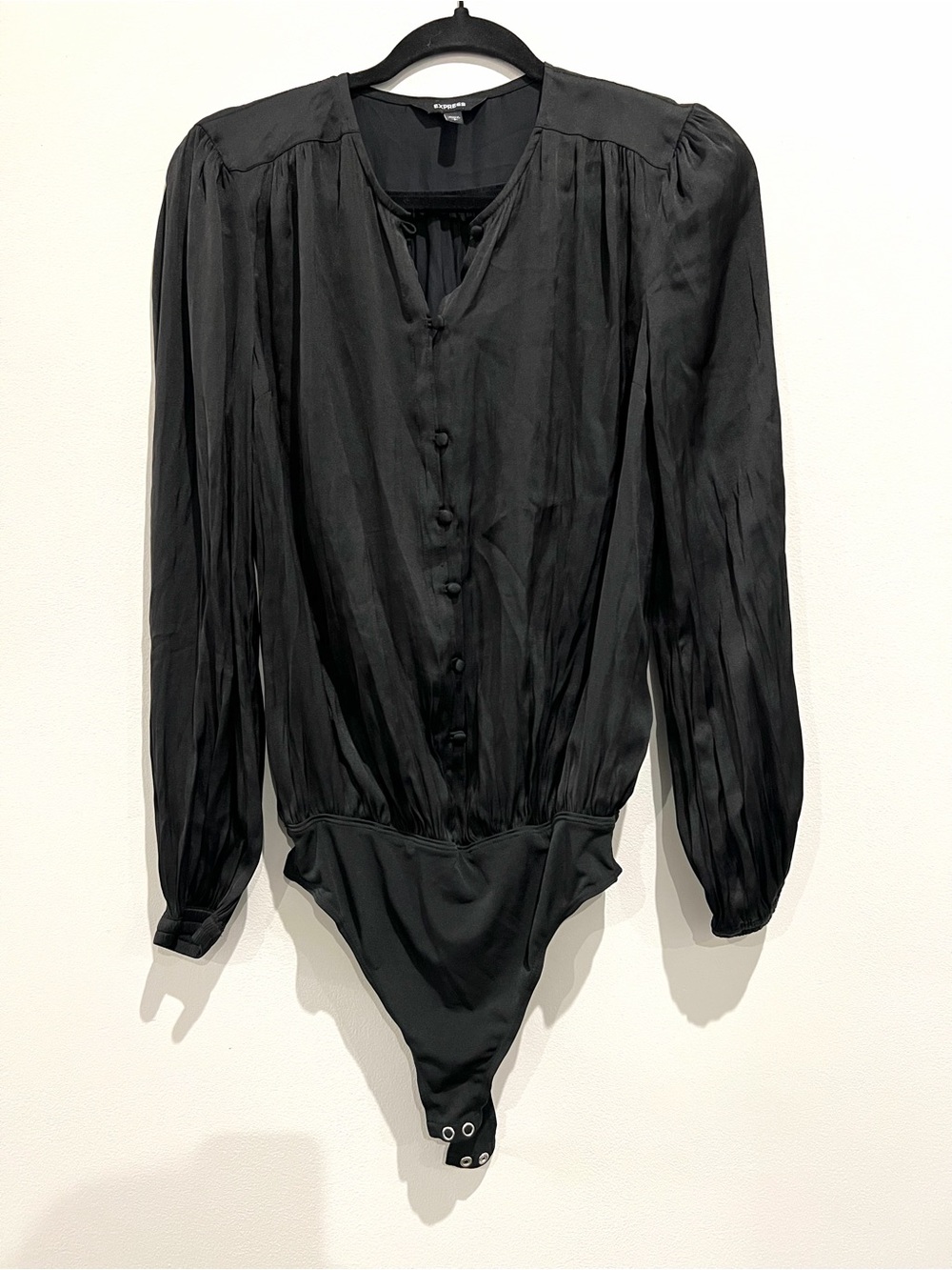 Express Black Button-Front Long Sleeve Bodysuit